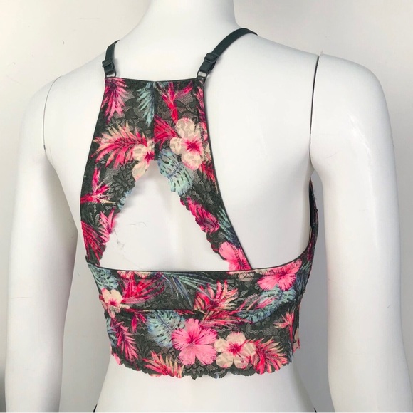 🌴🚨Victoria's Secret Pink Tropical Lace High Neck Push-Up Bralette🚨🌴 - Picture 2 of 6